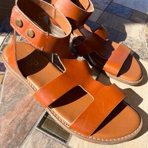 Franco Sarto Womens 7.5 Brown Leather Genevia Gladiator Greek Strappy Sandals